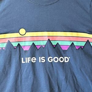 Life Is Good Mountain Stripe Blue Long Sleeve Crusher T-Shirt - Women's Size L